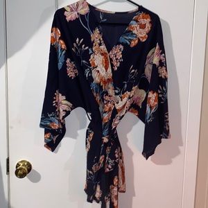 (S) Bonkwa Navy Blue Pink Floral Romper